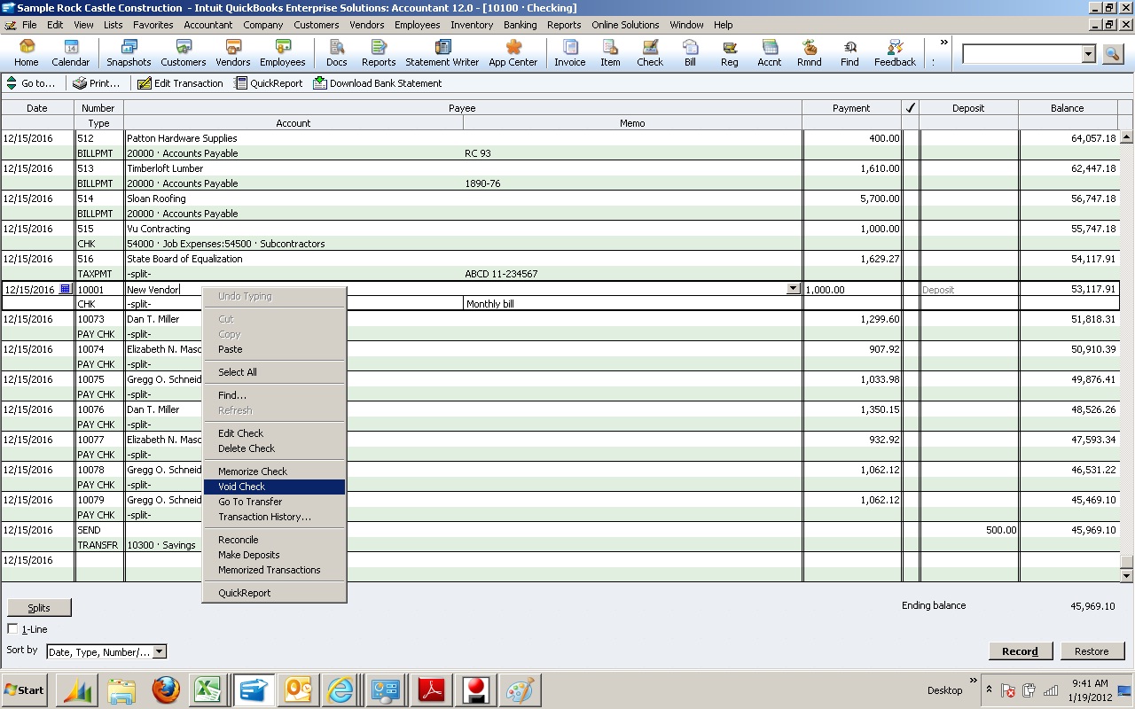 how to use check register in quickbooks